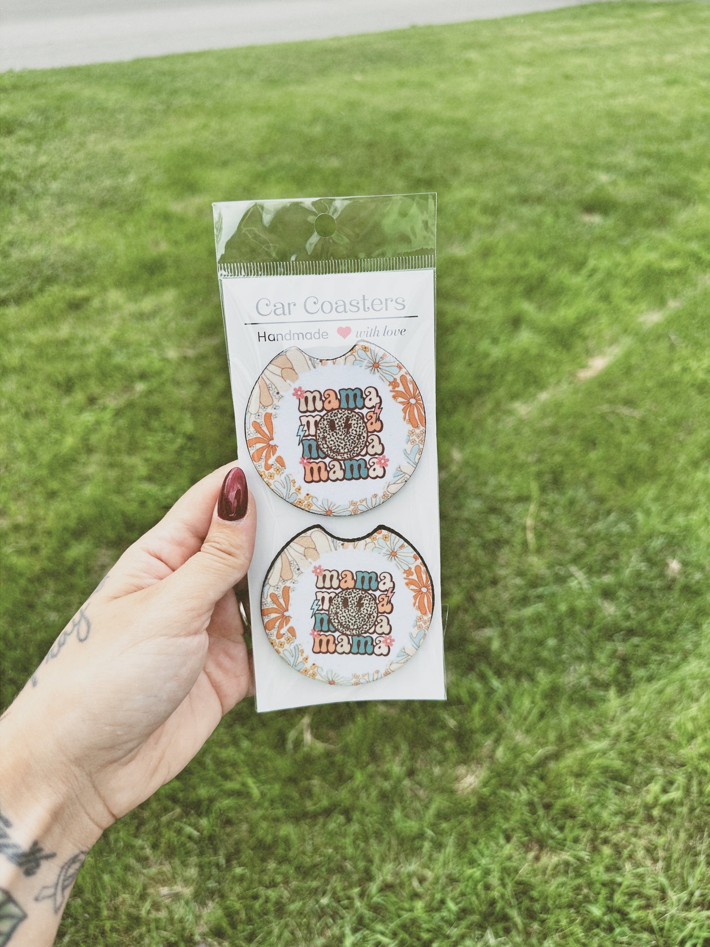 Retro Mama Floral Car Coasters